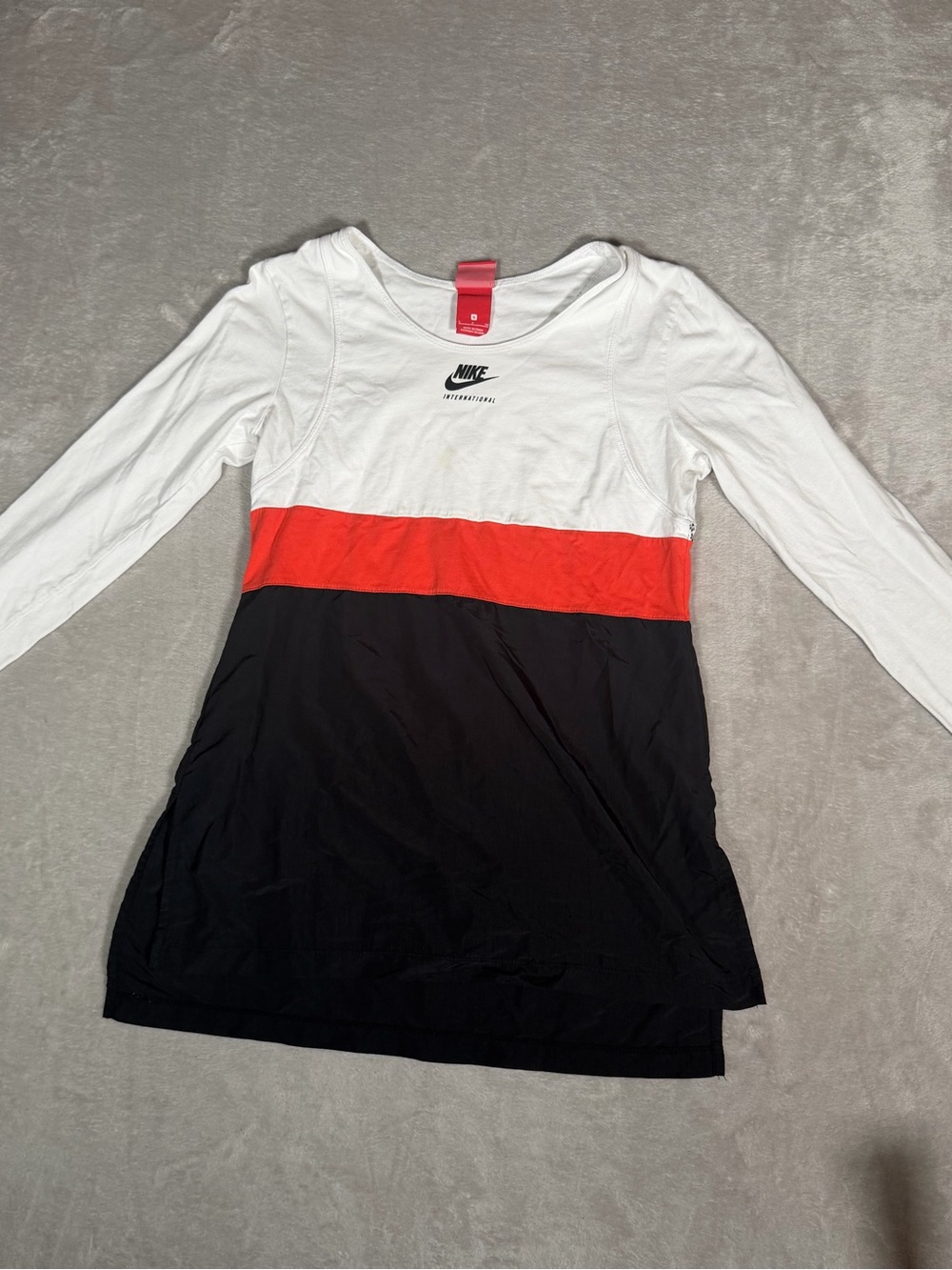 Nike International Colorblock Long Sleeve Girls Dress White Red Black Size S